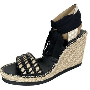 Vince Camuto espadrille‎ Black and Tan Wedge Sandals heel tall lace up